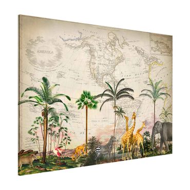 Magnetic memo board - Vintage Collage - Wildlife On World Map