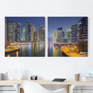 Print on canvas 2 parts - Dubai Night Skyline