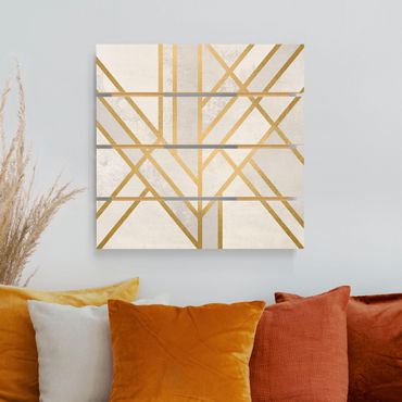 Print on wood - Art Deco Geometry White Gold