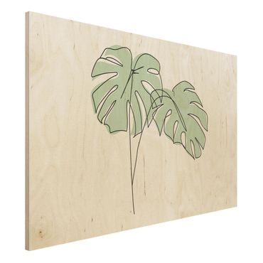 Print on wood - Monstera Leaves Line Art