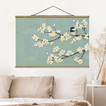 Fabric print with poster hangers - Tit On Cherry Limb