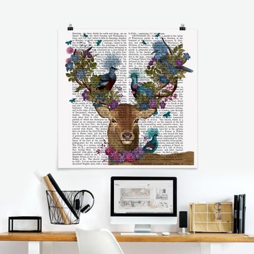 Poster - Fowler - Deer With Pigeons