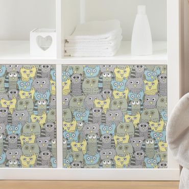Adhesive film for furniture - Pattern With Funny Owls Blue