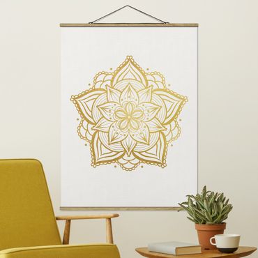 Fabric print with poster hangers - Mandala Flower Sun Illustration Set Gold