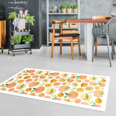 Vinyl Floor Mat - Watercolour Oranges With Leaves In White Frame - Portrait Format 1:2
