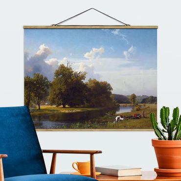 Fabric print with poster hangers - Albert Bierstadt - A River Landscape, Westphalia