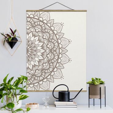 Fabric print with poster hangers - Mandala Illustration Shabby Beige White