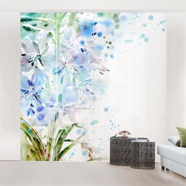Sliding panel curtains set - Watercolour Flowers Lilies