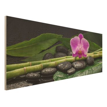 Print on wood - Green Bamboo With Orchid Flower