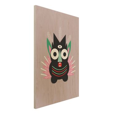 Print on wood - Collage Ethno Monster - Claws