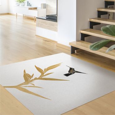 Vinyl Floor Mat - Hummingbird And Tropical Golden Blossom II - Square Format 1:1