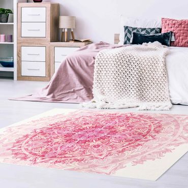 Vinyl Floor Mat - Mandala Watercolour Ornament Pink - Landscape Format 3:2