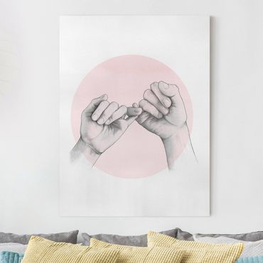 Canvas print - Illustration Hands Friendship Circle Pink White