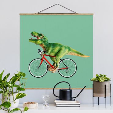Fabric print with poster hangers - Dinosaur With Bicycle