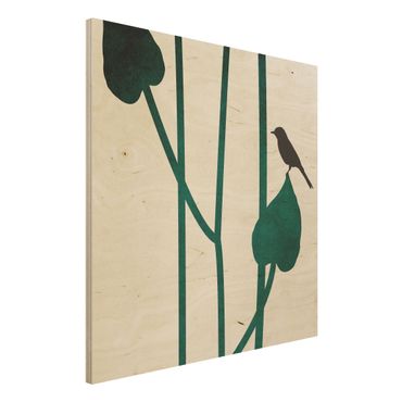 Print on wood - Graphical Plant World - Bird On Leaf