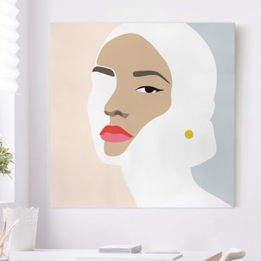 Canvas print - Line Art Portrait Woman Pastel Grey