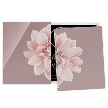 Glass stove top cover - Dahlia Flower Lavender White Pink