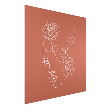 Print on forex - Line Art Faces Women Roses Copper