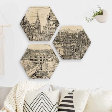 Wooden hexagon - City Studies - New York - London - Rome