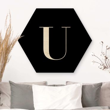 Wooden hexagon - Letter Serif Black U