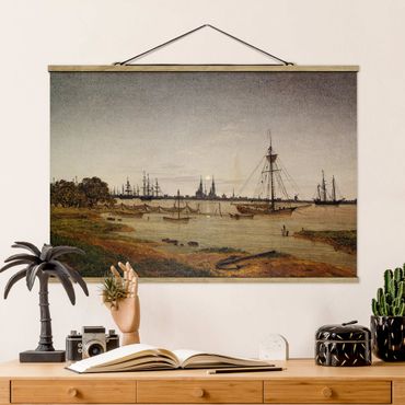 Fabric print with poster hangers - Caspar David Friedrich - Harbor at Moonlight