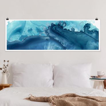 Panoramic poster abstract - Wave Watercolour Blue l