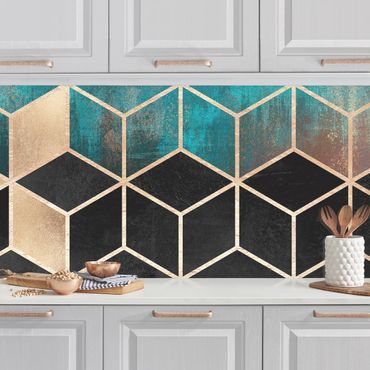 Kitchen wall cladding - Turquoise Rosé Golden Geometry