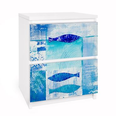 Adhesive film for furniture IKEA - Malm chest of 2x drawers - Fish In The Blue