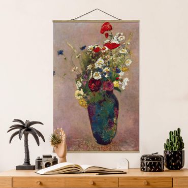 Fabric print with poster hangers - Odilon Redon - Flower Vase with Poppies