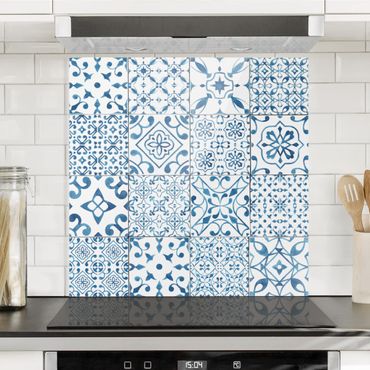 Glass Splashback - Pattern Tiles Blue White - Square 1:1