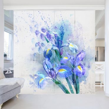 Sliding panel curtains set - Watercolour Flowers Iris