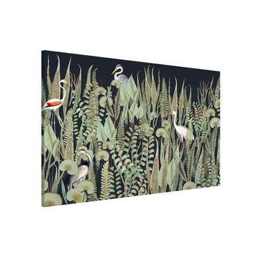 Magnetic memo board - Flamingo And Stork With Plants On Green