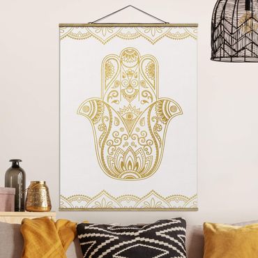Fabric print with poster hangers - Hamsa Hand Illustration White Gold