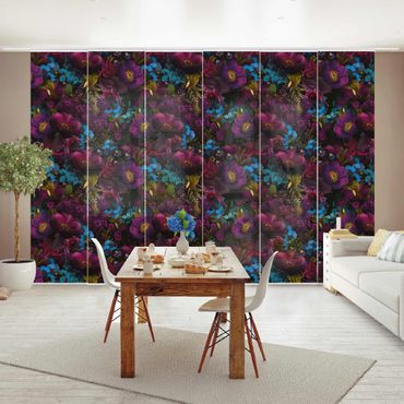 Sliding panel curtain - Purple Blossoms With Blue Flowers