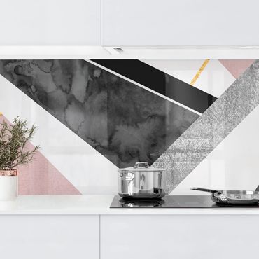 Kitchen wall cladding - Black And White Geometry With Gold