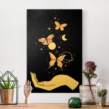 Canvas print gold - Magical Hand - Butterflies Pink