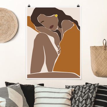 Poster - Line Art Woman Brown Beige