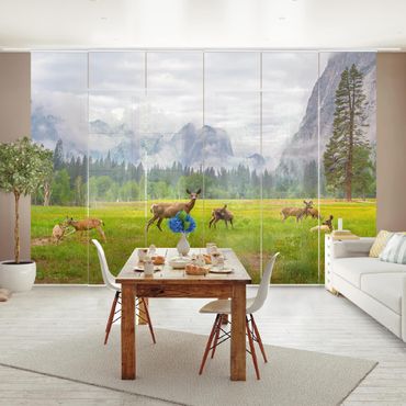 Sliding panel curtains set - Deer In The Mountains