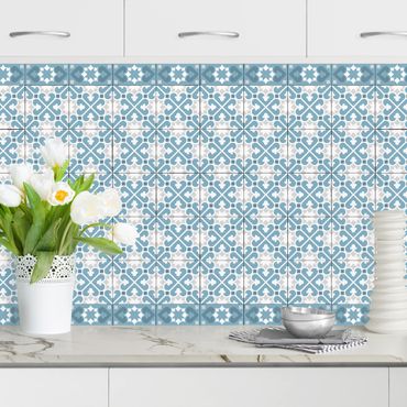 Kitchen wall cladding - Geometrical Tile Mix Hearts Blue Grey