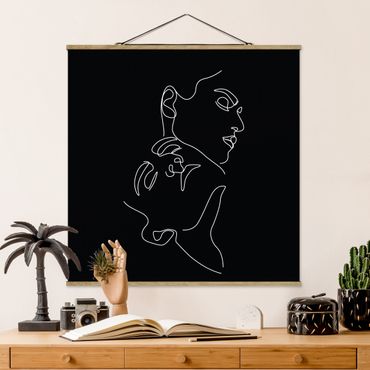 Fabric print with poster hangers - Line Art Women Faces Black