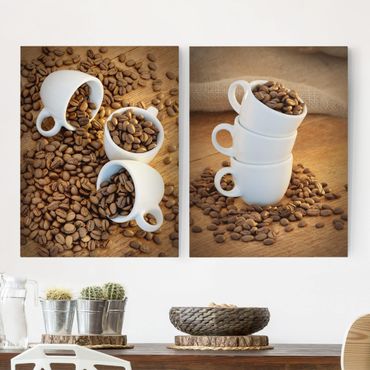 Print on canvas 2 parts - 3 espresso cups with coffee beans