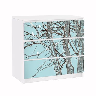 Adhesive film for furniture IKEA - Malm chest of 3x drawers - Winter Trees