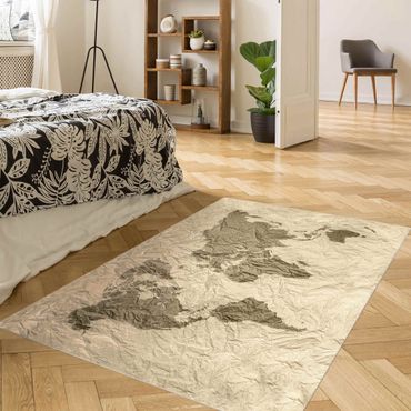 Vinyl Floor Mat - Paper World Map Beige Brown - Landscape Format 3:2