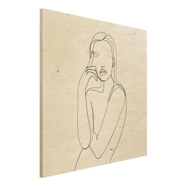 Print on wood - Line Art Pensive Woman Black And White