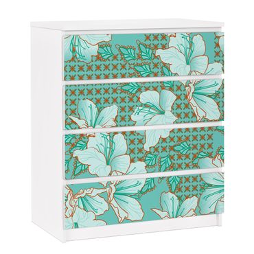 Adhesive film for furniture IKEA - Malm chest of 4x drawers - Oriental Flower Pattern
