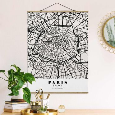 Fabric print with poster hangers - Paris City Map - Classic