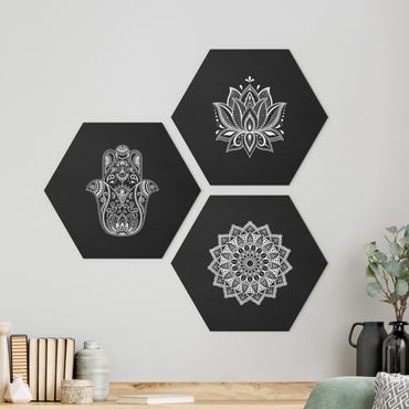 Forex hexagon - Mandala Hamsa Hand Lotus Set On Black