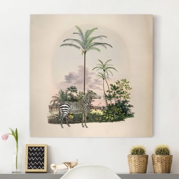 Print on canvas - Zebra Front Of Palm Trees Illustration