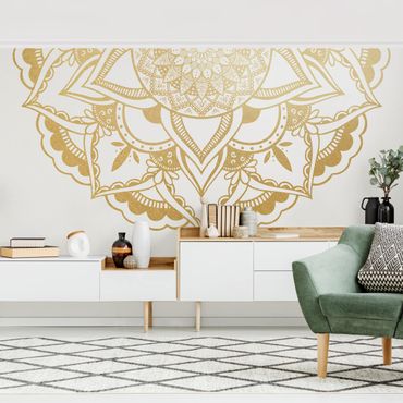 Wallpaper - Mandala Flower Semicircle Gold White