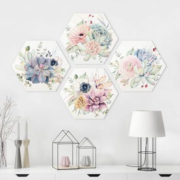 Alu-Dibond hexagon - Watercolour Flower Cottage